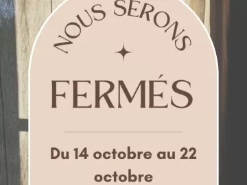 ⚠️Nous serons exceptionnellement fermés du 14 au 22 octobre

Mais rassurez-vous, on se retrouve dès le 23 octobre pour vous accueillir à nouveau...